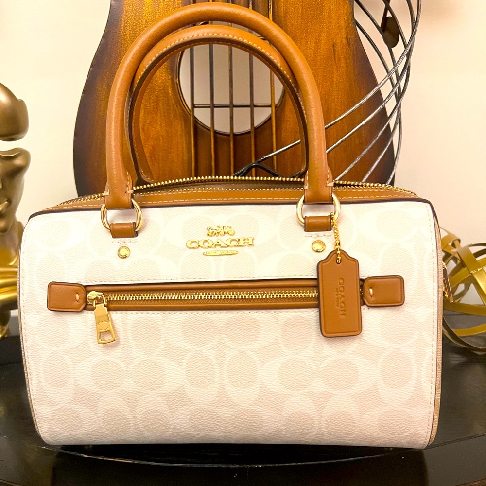 Coach Rowan Satchel in Signature Canvas – Light Khaki/White (Style B2298)